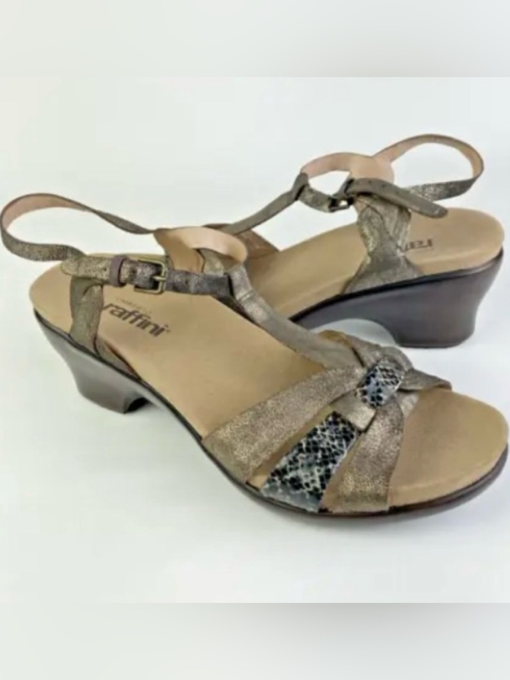 Umberto Raffini 40 8.5 sandal Bronze Gold Shimmer Multi T Strap Leather